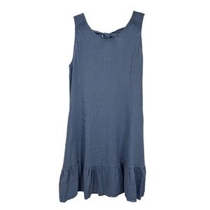 Terzo Millennio Linen Dress Blue Midi Sleeveless Bow Back Ruffle S Made in Italy